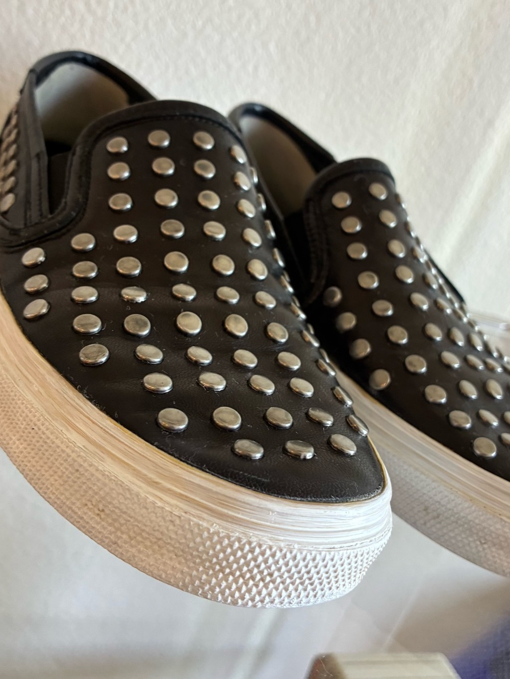 Saint Laurent 37.5 Black Studded Slip-On Sneakers - Picture 6 of 10